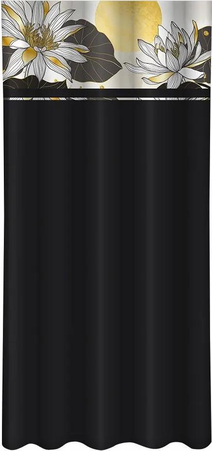 Класическа черна завеса с принт на лотосови цветя Ширина: 160 см | Дължина: 270 см