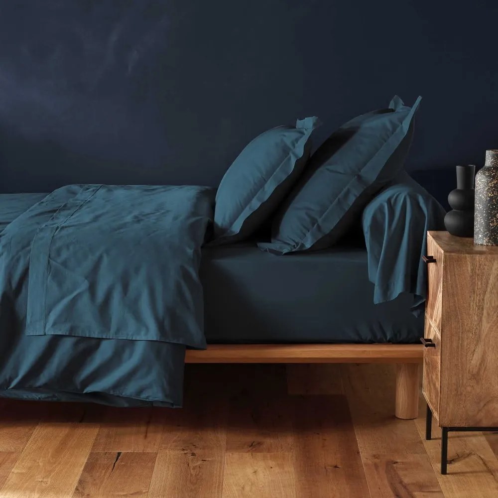 Еластичен памучен чаршаф в петролен цвят 90x190 cm Lina – douceur d'intérieur