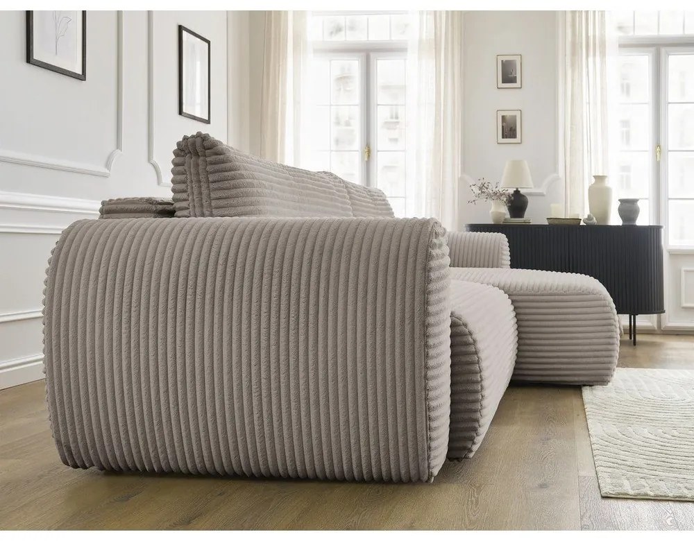 Светлосиво-бежов разтегателен ъглов диван от рипсено кадифе (десен ъгъл) Lucien – Bobochic Paris