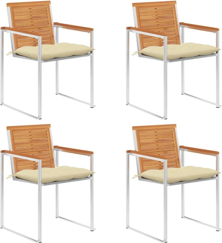 3078487 vidaXL Градински столове 4 бр с възглавници масивно акациево дърво