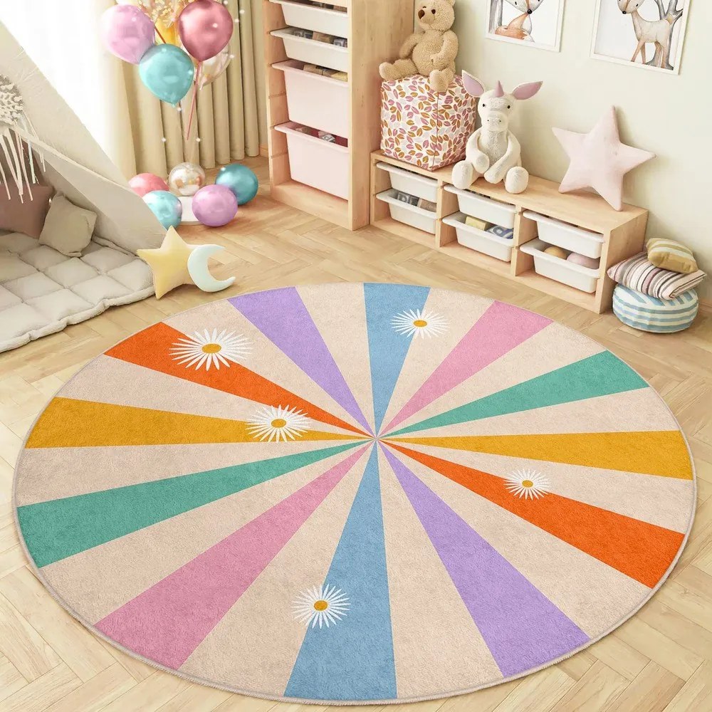 Детски килим подходящ за пране ø120 cm Rainbow Daisy – Mila Home