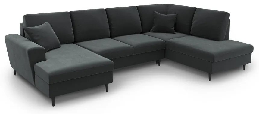Тъмносив кадифен разтегателен ъглов диван с място за съхранение (десен ъгъл/U форма) Kyoto – Cosmopolitan Design