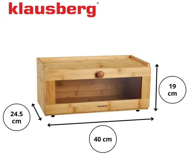 Кутия за хляб Klausberg KB 7924, 40 см, Акрилна предна част, Бамбук, Кафяв