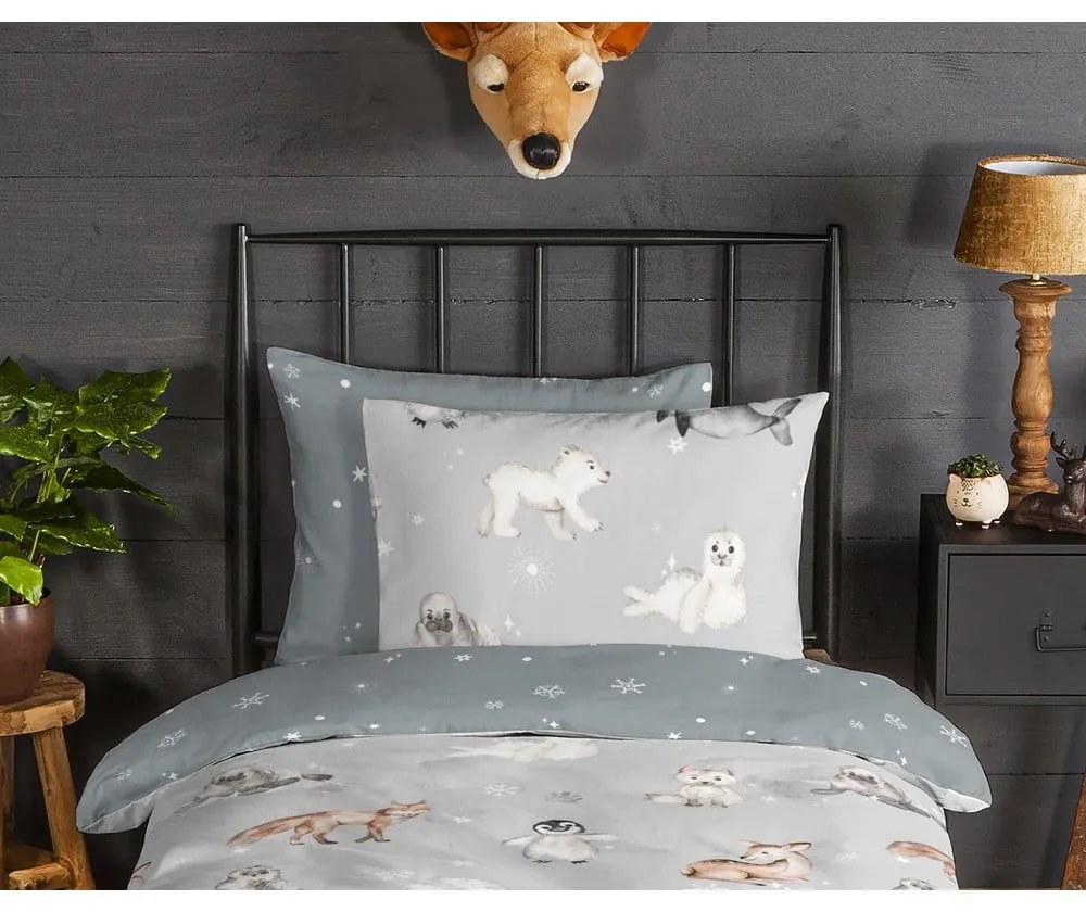 Сиво единично фланелено детско спално бельо 140x200 cm Cira – Good Morning