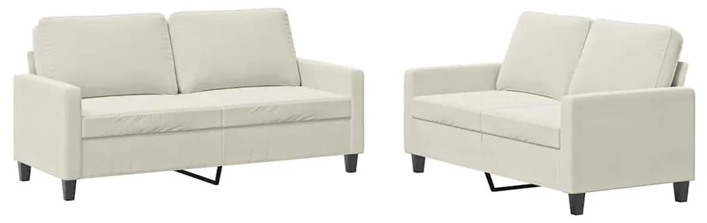 3201504 vidaXL Комплект дивани от 2 части с възглавници, кремав, кадифе