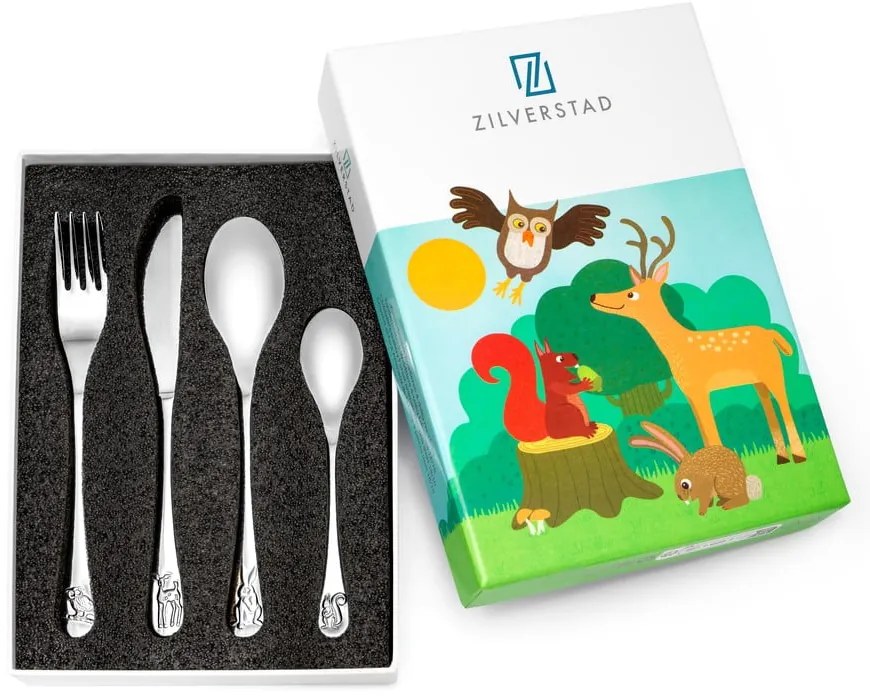 Детски прибори за хранене от неръждаема стомана в сребристо 4 бр. Forest Animals – Zilverstad