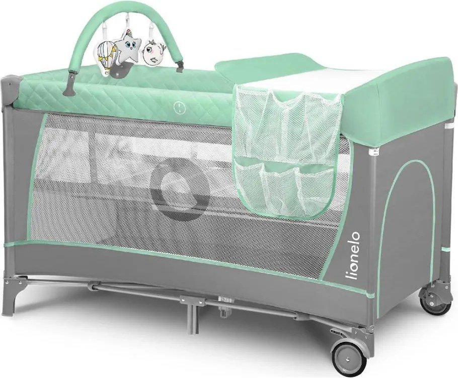 Lionelo - Преносима бебешка кошара FLOWER, тюркоаз