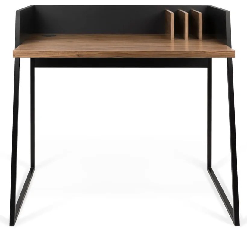 Черно работно бюро с детайли от орехово дърво Volga - TemaHome