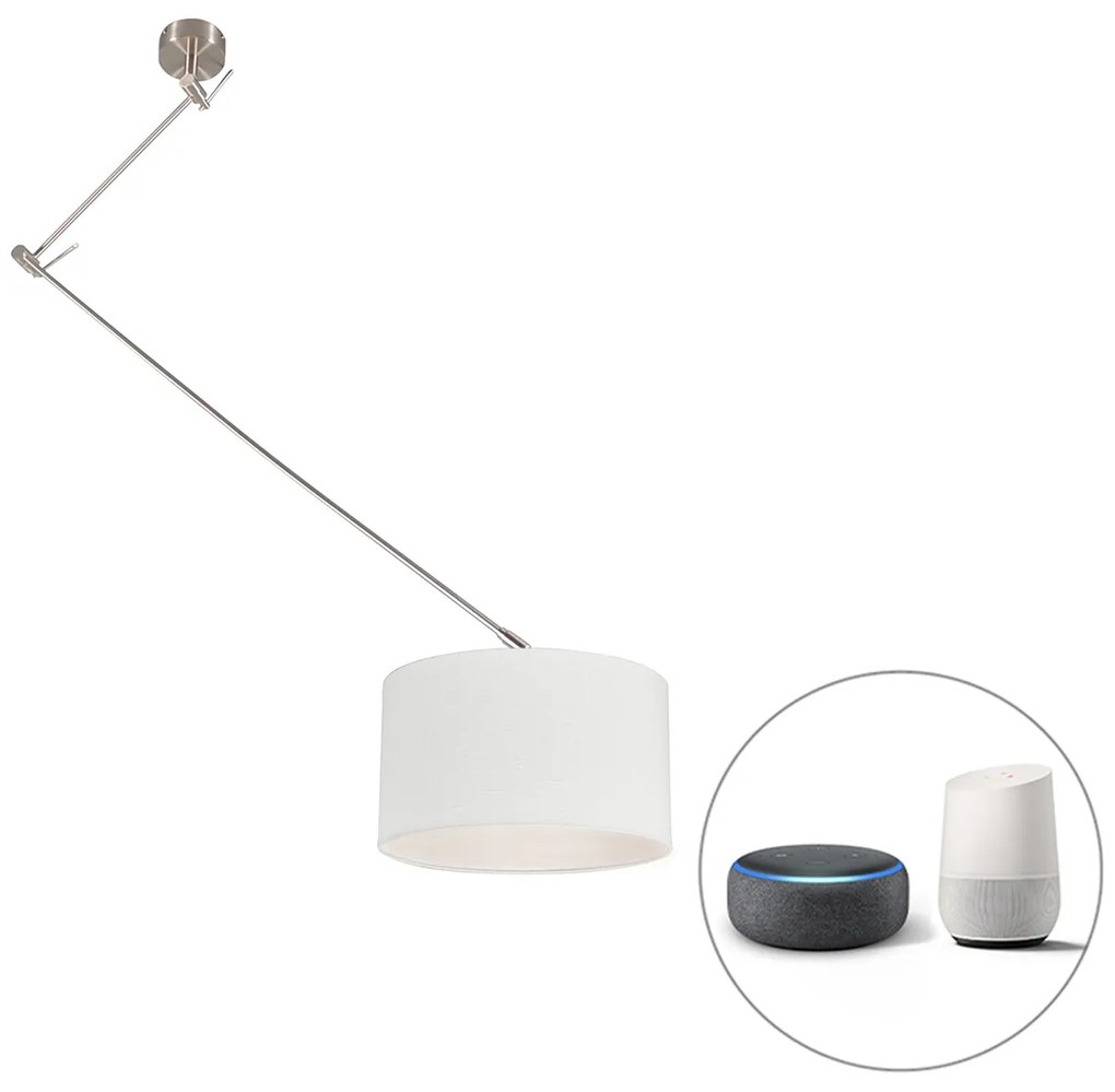 Интелигентен окачен аплик стомана с абажур бял 35 см с Wi-Fi A60 - Blitz