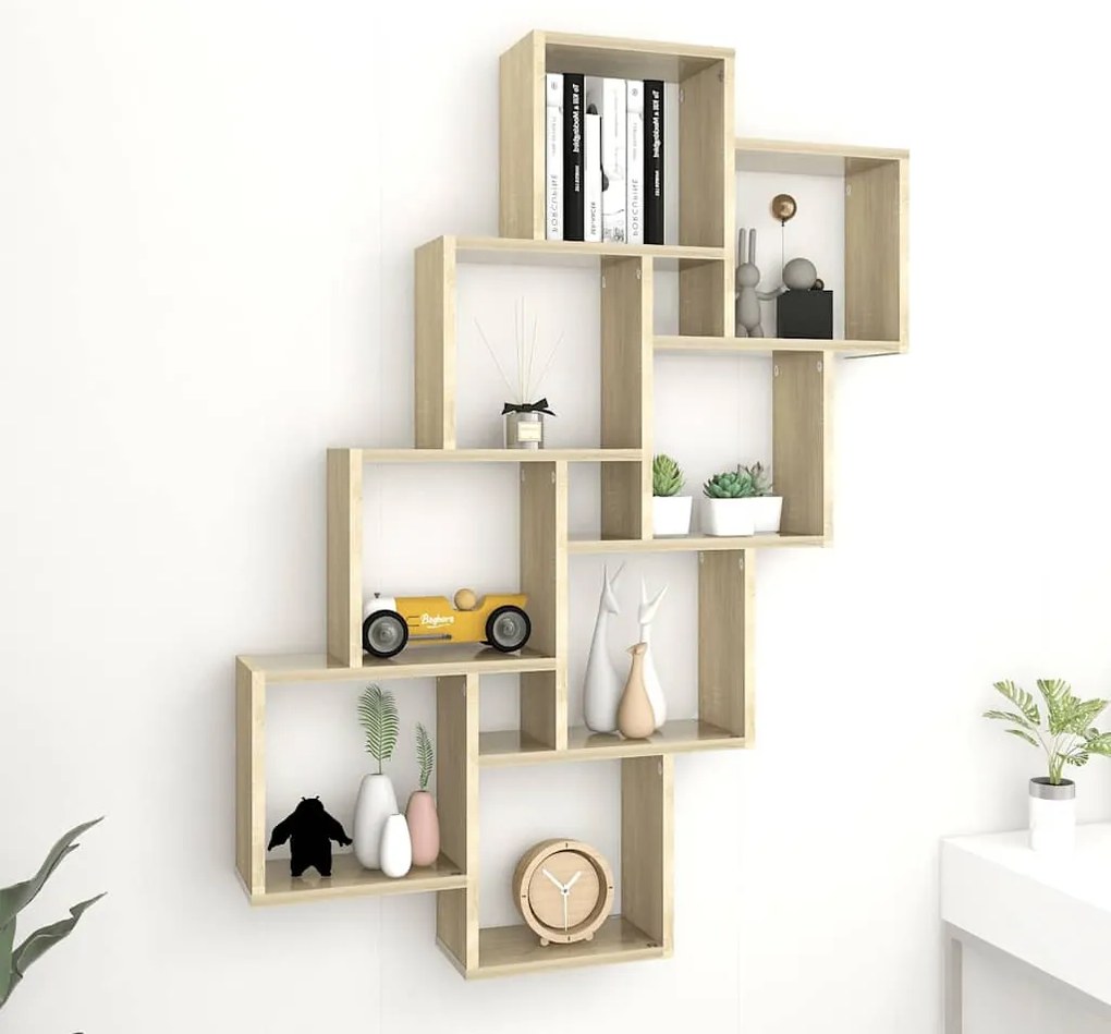 807181 vidaXL Стенен кубичен рафт, дъб сонома, 90x15x119 см, инженерно дърво