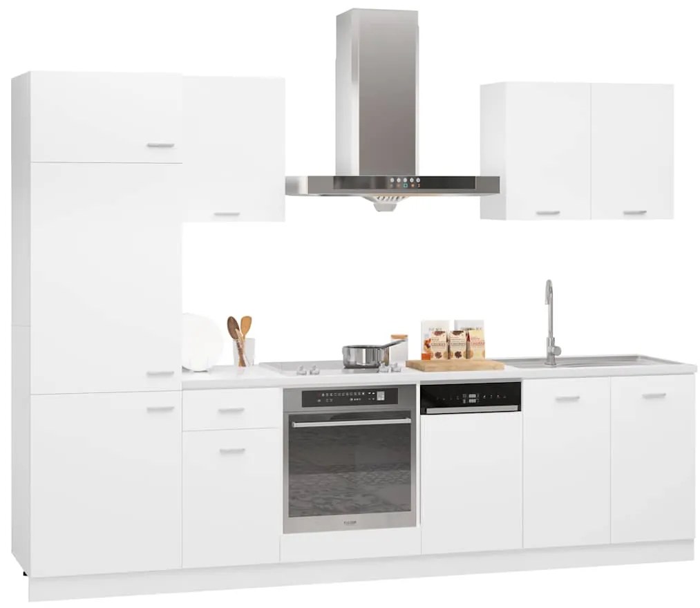 3067631 vidaXL Комплект кухненски шкафове, 7 части, "Lyon", бяло инженерно дърво