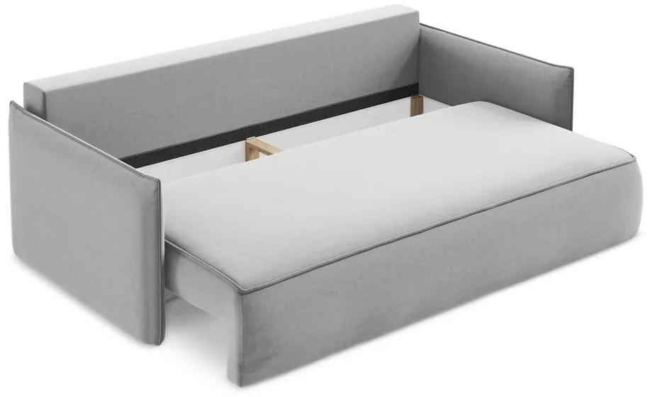 Светлосив кадифен разтегателен диван с място за съхранение 225 cm Hula – Makamii