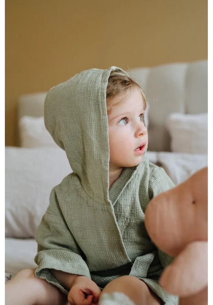 Детски зелен ленен халат Nature, размер 122 - 128 - Linen Tales