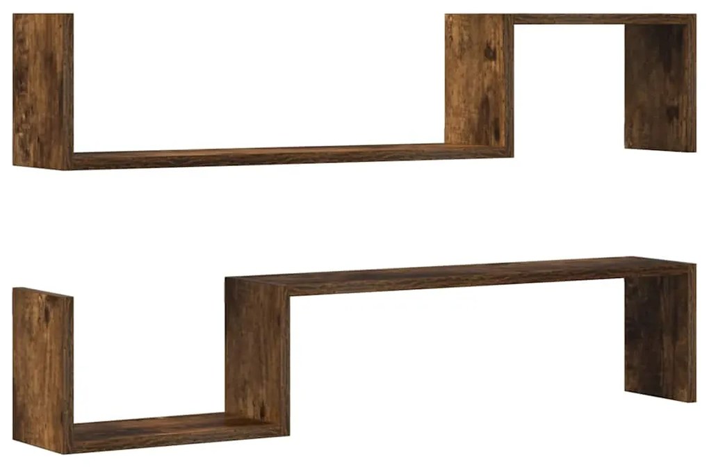 815933 vidaXL Стенни рафтове, 2 бр, опушен дъб, 100x15x20 см, инженерно дърво
