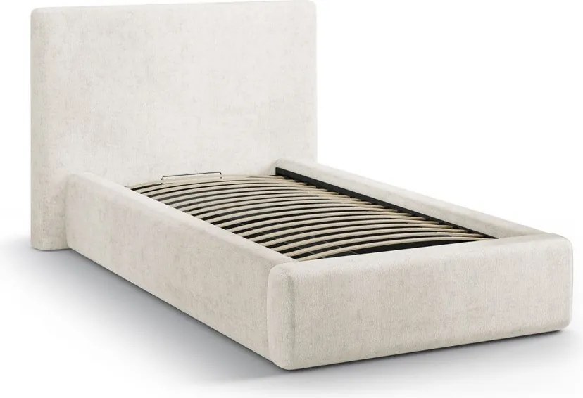 Кремаво единично легло 90x200 cm тапицирано с място за съхранение с включена подматрачна рамка Amy – Micadoni