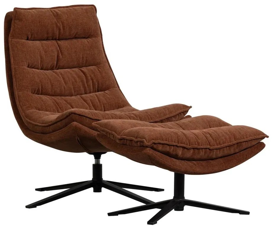 Кафяв въртящ се шенилов фотьойл с табуретка Kube – WOOOD
