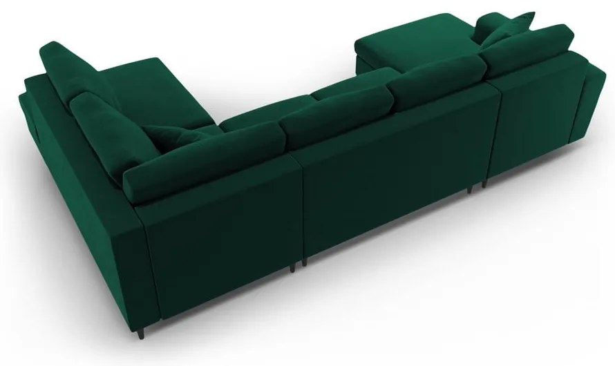 Зелен кадифен разтегателен ъглов диван с място за съхранение (десен ъгъл/U форма) Kyoto – Cosmopolitan Design