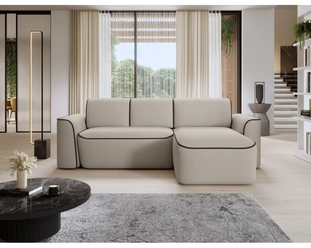 Бежов ъглов диван от букле (десен ъгъл) Ume – ELTAP