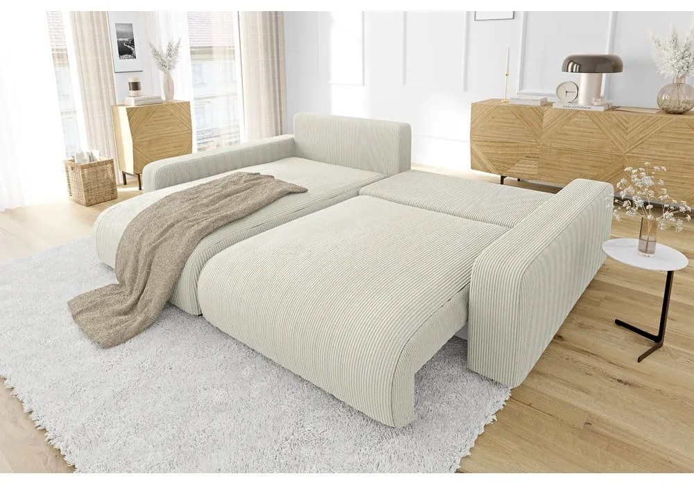 Кремав разтегателен ъглов диван от рипсено кадифе (променлив) Sara – Ropez