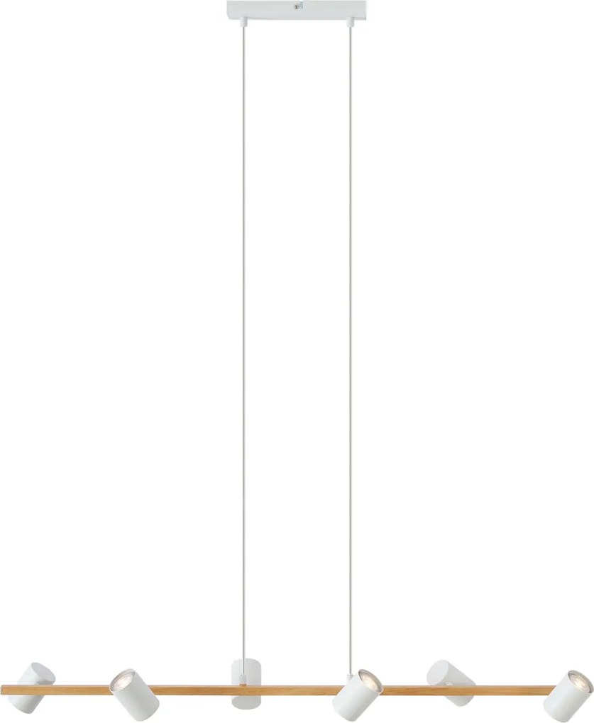 Смарт висяща лампа дърво с бял правоъгълник 6 светлини вкл. Wifi GU10 - Jeana Straight