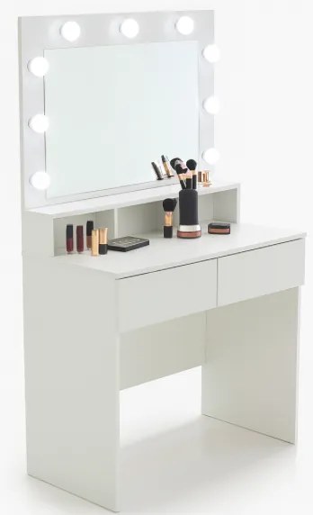 Бяла тоалетка с LED огледало, чекмеджета и отделения