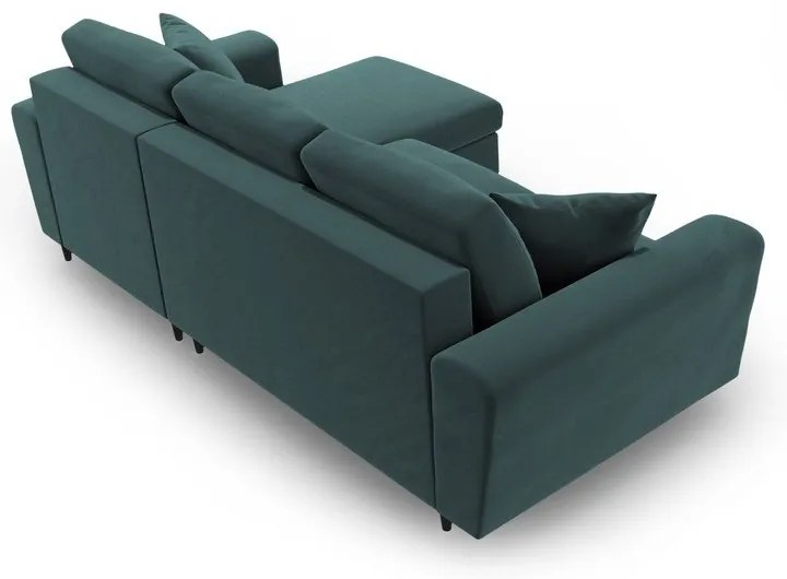 Кадифен разтегателен ъглов диван с място за съхранение в петролен цвят Kyoto – Cosmopolitan Design