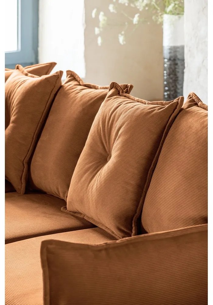 Ъглов разтегателен диван от велур в тухлен цвят (ляв ъгъл/"U") Lazy Lukka - Miuform