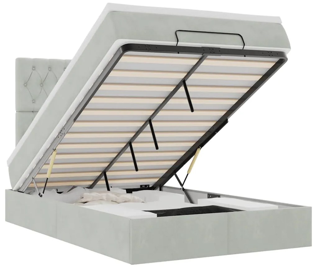 3314384 vidaXL Османска легло с матраци и LED, светлосиво, 120x200 см, кадифе