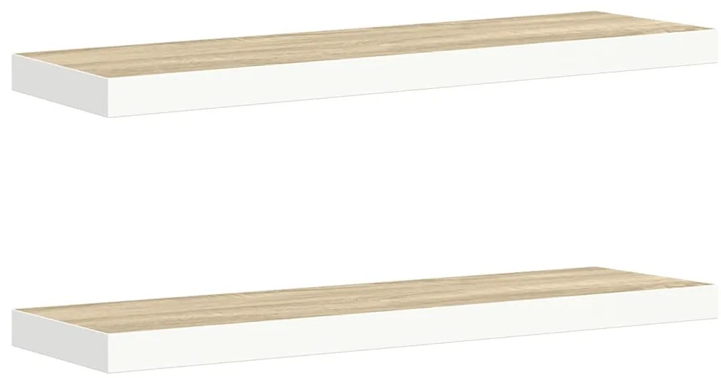 326580 vidaXL Окачени стенни рафтове, 2 бр, дъб и бял, 80x23,5x3,8 см, МДФ
