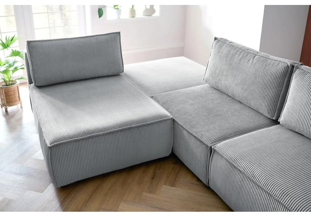 Светлосив променлив ъглов диван от велур Nihad modular - Bobochic Paris