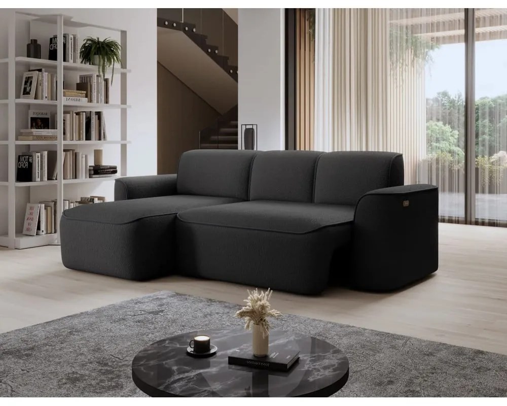 Антрацитен ъглов диван от прежда с примки от букле (ляв ъгъл) Ume – ELTAP