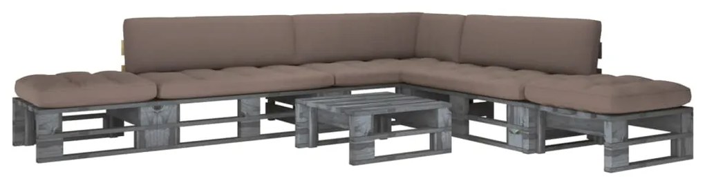 3066849 vidaXL Палетен комплект с възглавници 6 части бор със сива импрегнация