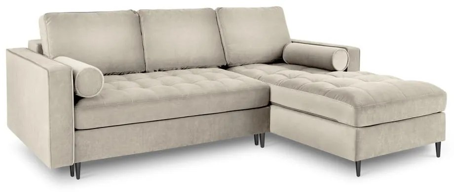 Бежов кадифен ъглов диван, десен ъгъл Santo - Milo Casa