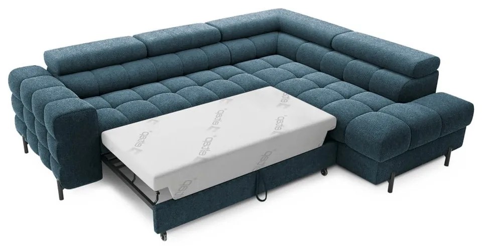 Син разтегателен ъглов диван с място за съхранение от букле (десен ъгъл L форма) Ferucce – ELTAP