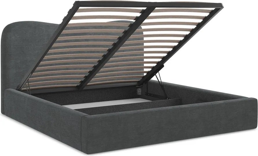 Тъмносиво двойно легло 140x200 cm тапицирано с място за съхранение с включена подматрачна рамка Kahai – Makamii