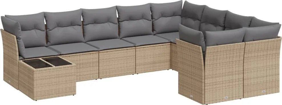 3250028 vidaXL Градински диван с възглавници, 10 части, бежов полиратан