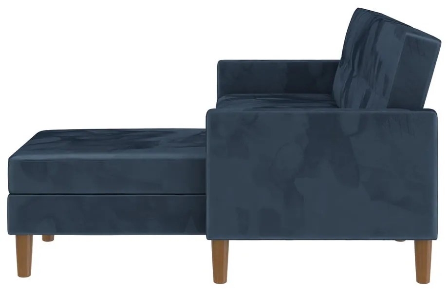 Син кадифен разтегателен ъглов диван (променлив) Lilly – Støraa