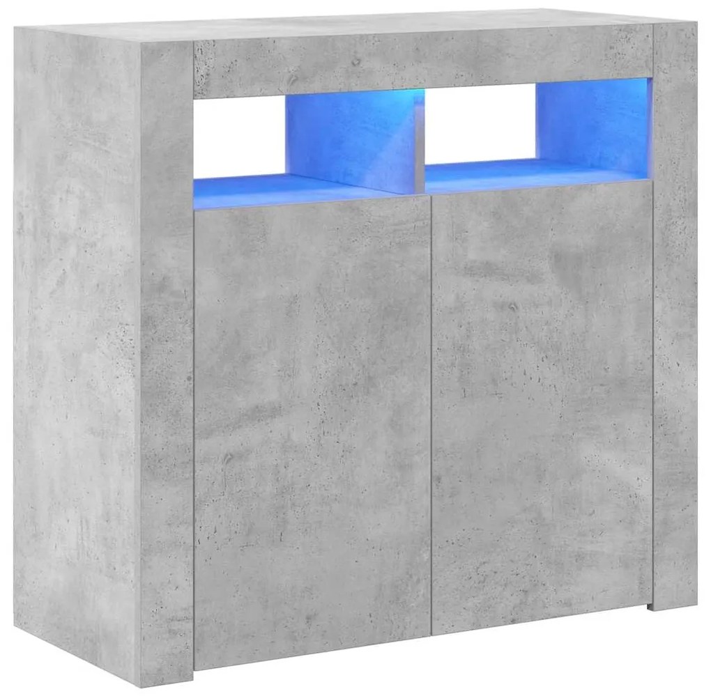 804332 vidaXL Сайдборд с LED светлини, бетонно сив, 80x35x75 см