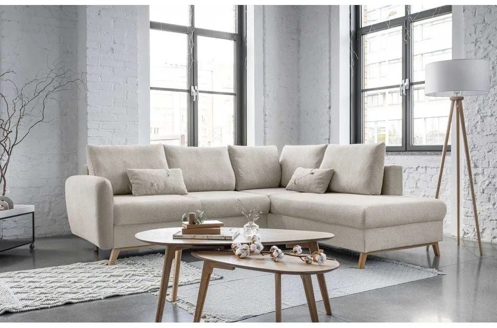 Бежов ъглов разтегателен диван десен ъгъл Scandic Lagom - Miuform