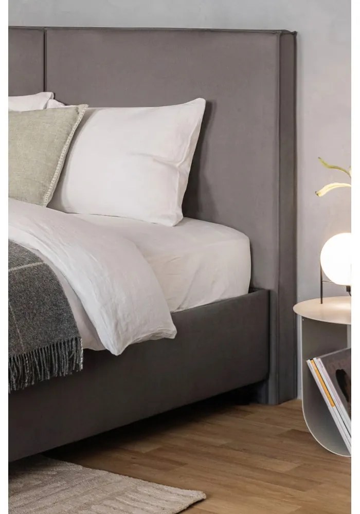 Сиво тапицирано двойно легло с място за съхранение и включена подматрачна рамка 160x200 cm Myra Bold – Bonami Selection