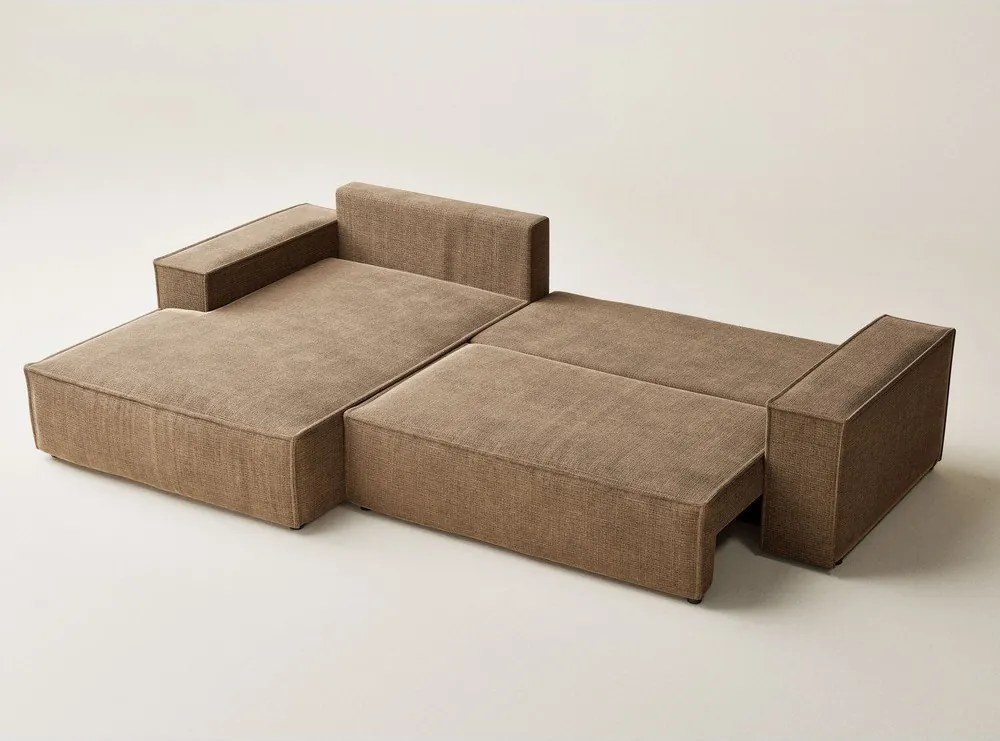 Светлокафяв шенилов сгъваем/с място за съхранение ъглов диван (ляв ъгъл) Maze – Maison de Rêve