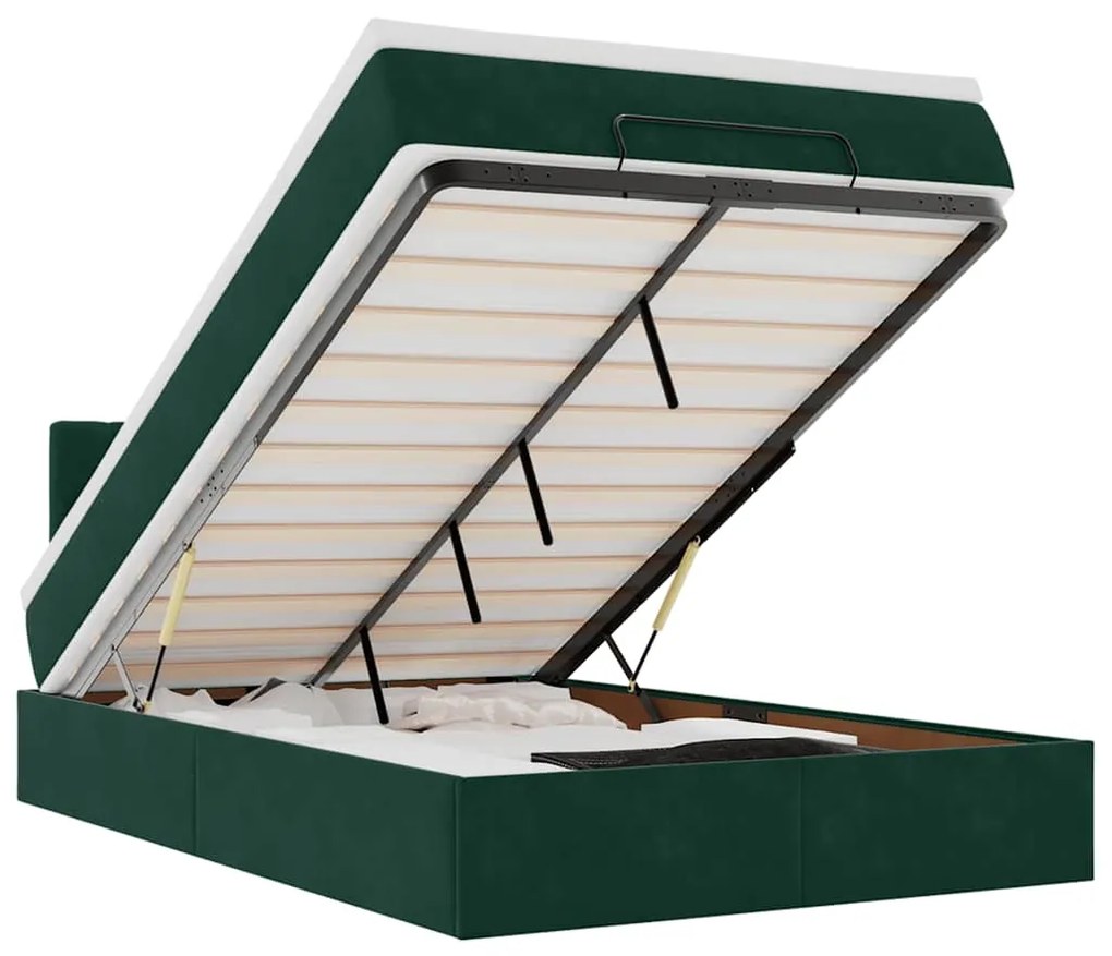 3312689 vidaXL Османска легло с матрак и LED, тъмнозелено, 120x200 см, кадифе