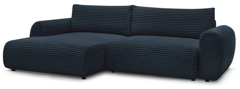 Тъмносин разтегателен ъглов диван от рипсено кадифе (ляв ъгъл) Lucien – Bobochic Paris