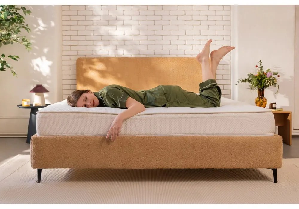 Тапицирано двойно легло с включена подматрачна рамка в цвят горчица 160x200 cm Noira Slim – Bonami Selection