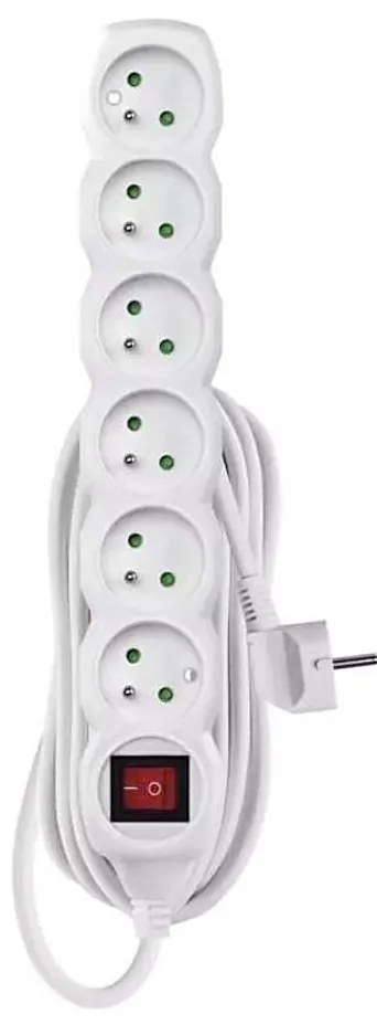 Удължител с ключ 6 гнезда 5м бял