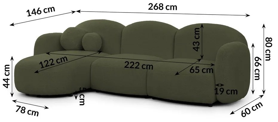 Зелен ъглов диван от прежда с примки от букле (ляв ъгъл) Orbit – Ropez