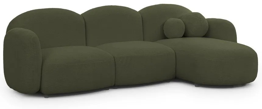 Зелен ъглов диван от прежда с примки от букле (десен ъгъл) Orbit – Ropez