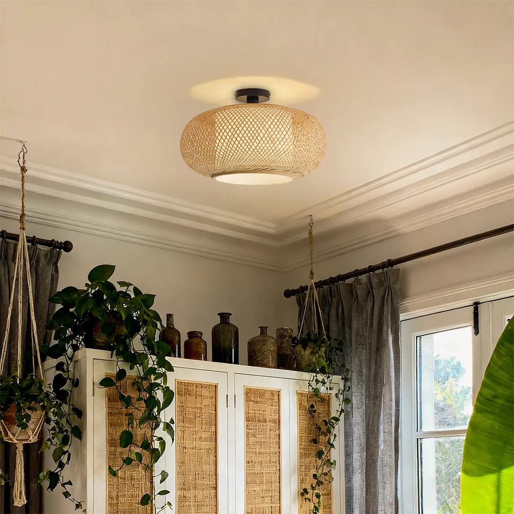 Смарт плафон бамбук с бял интериор вкл. WiFi A60 - Liva