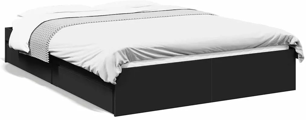 3280665 vidaXL Рамка за легло с чекмеджета, черна, 120x200 см, инженерно дърво
