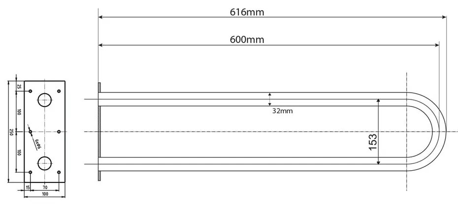 Стенен парапет за баня от неръждаема стомана 62 cm Handicap U – Sapho